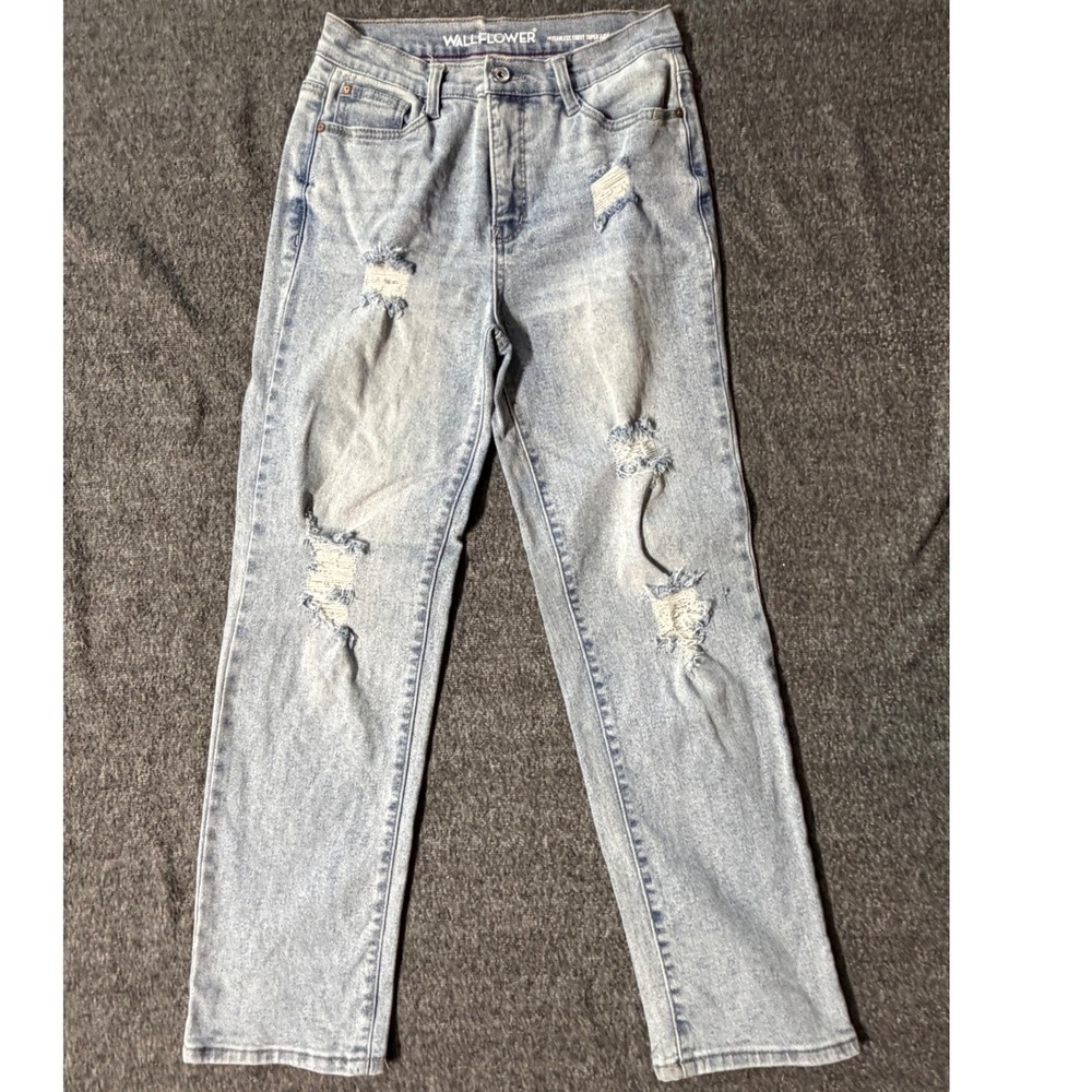 WallFlower Fearless Curvy Super High Rise Distressed Straight Jeans Size 3 Light